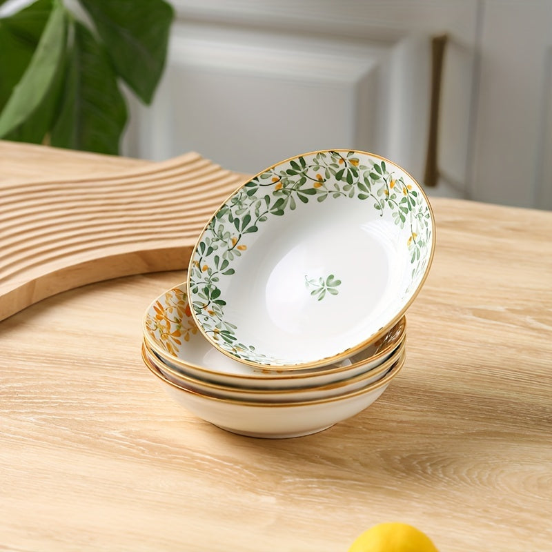 4-Piece Ceramic Dinner Plate Set with Floral Pattern – Perfect for Parties, Hot Pot, Picnics & BBQs – Ideal for Serving Fruit, Vegetables, Desserts & Salad