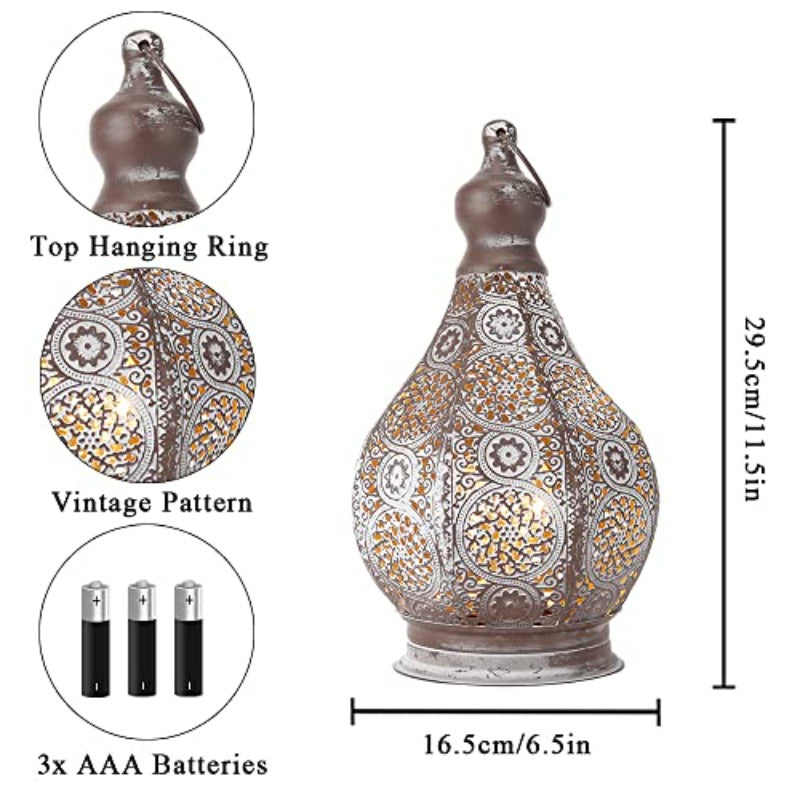Moroccan style vintage lantern metal table lamp, battery powered, 11.5-inch high wireless table lamp, with Edison bulb, suitable for living room, bedroom, wedding party, garden, lounge, outdoor and indoor