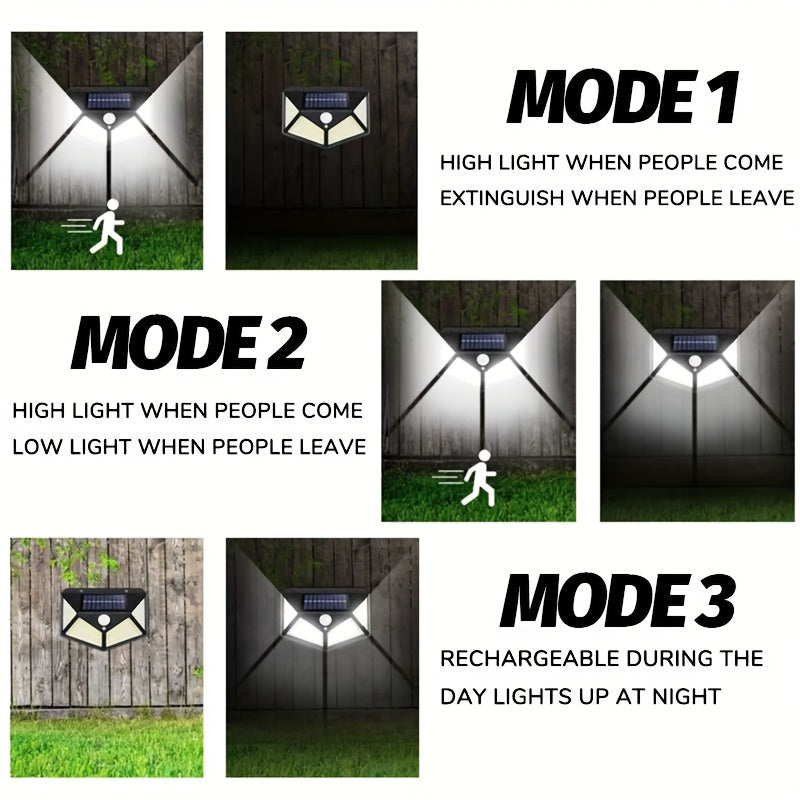 1 Pack High Brightness 100LED Motion Detection Street Light, Solar Charging Emergency Lighting, 3 Modes Outdoor Multifunctional Garden Light, Portable Wall Light, Perfect for Fences, Villas, Balconies, Pathways, Wide Area High Brightness Floodlight