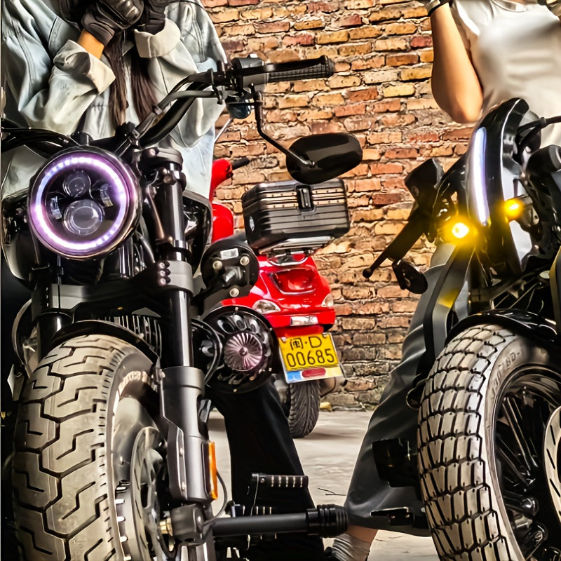 7-Inch Headlight Round Headlight with High/Low Beam and Daytime Running Light, Colored Angle Eye Light, Suitable for Cars and Motorcycles, No Battery Included