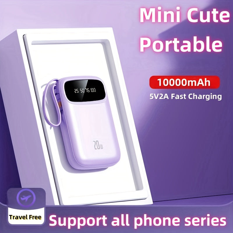 Latest Upgraded High-Value Light Luxury Style 10000mAh High-Capacity 5W/15W Portable Fast-Charging Power Bank with Real-Time Power Display, Smart Digital Display, Portable Lanyard, Ultra-Bright LED Light, Built-in 4 Cables