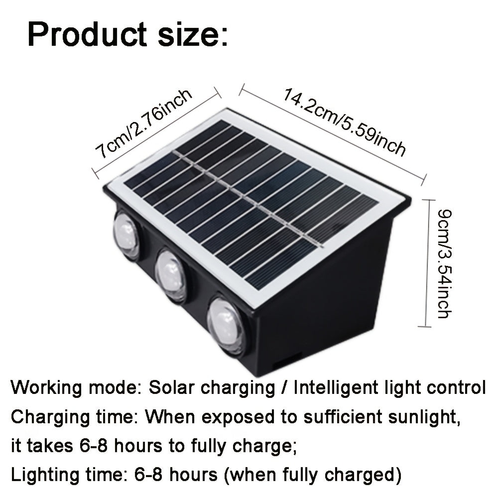 Outdoor Solar LED Wall Light, Outdoor Wall Decorative Light, 6 LED Up and Down Lighting, Solar Fence Light, Home LED Landscape Light, Suitable for Courtyard, Villa, Garden, Garage, Porch, Easter Decoration, Outdoor Solar Decorative Light