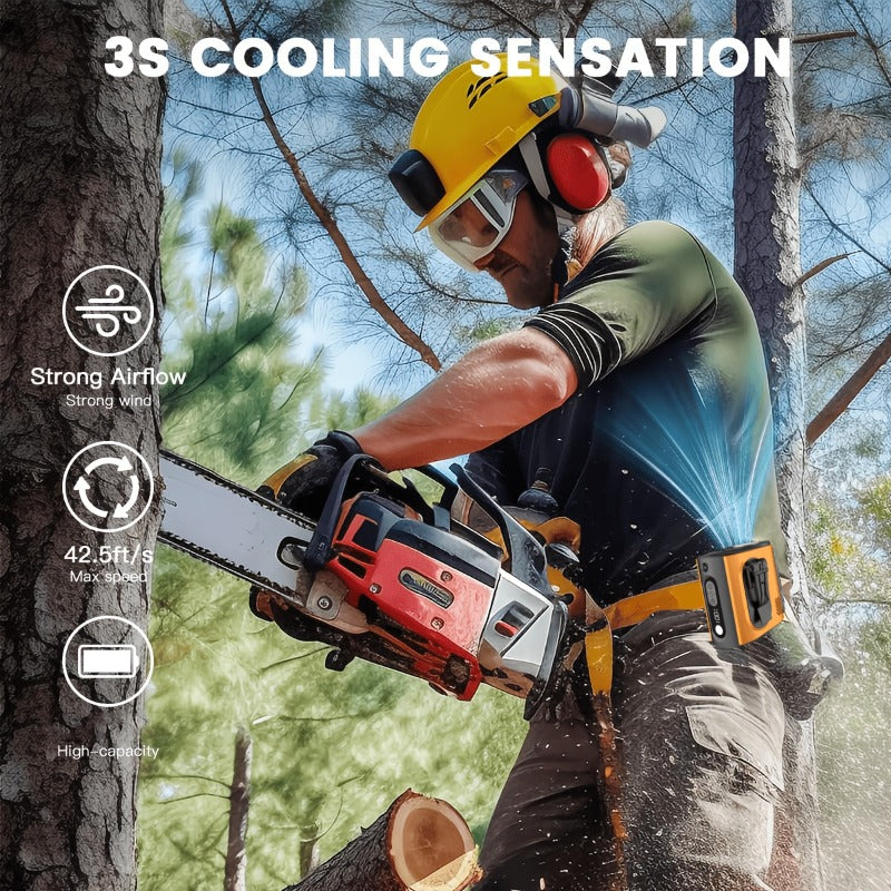 Construction Site Cooling Fan, USB Rechargeable Built-in Battery, Waist & Neck Wearable with Bracket, Brushless Motor Personal Cooling Fan, Powerful Wind & Ice Cooling Feeling