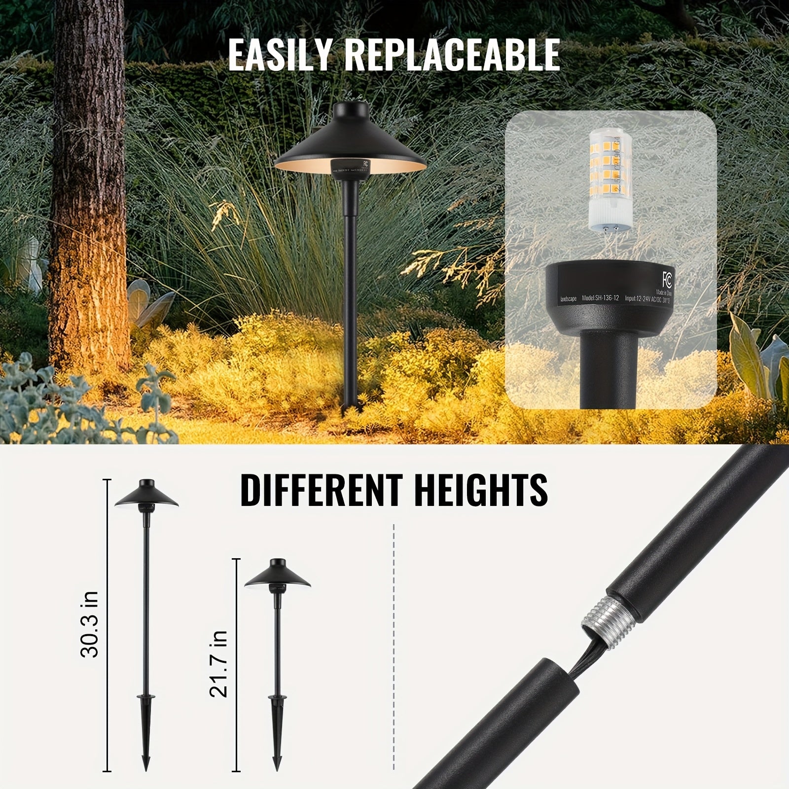 VEVOR 8/12 Pack Low Voltage Landscape Path Lights, 3W 210LM 12V-24VAC/DC Outdoor LED Pathway Lighting, 3000K Warm White Walkway Lights with Quick Connector, IP66 Waterproof for Courtyard Garden Sidewalk