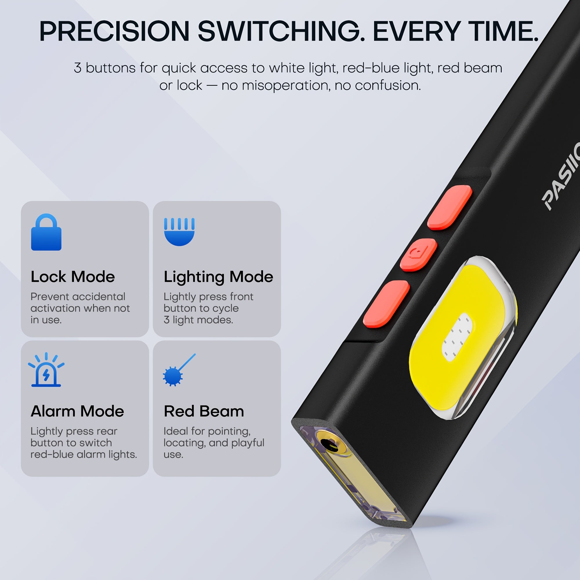 Rechargeable Red Laser EDC Flashlight, 1500 Lumen Flat Flashlight with Red & Blue Light - Small LED Flashlight, Multi-Color Side Light, Magnetic Base, USB-C Charging, Dual Switch for Inspection