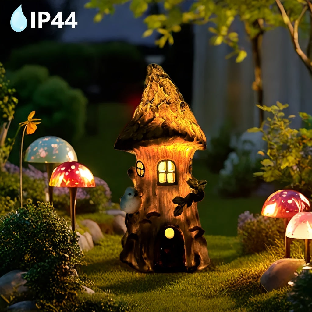 Resin Craft Solar Light, Bird Tree House Statue Ornament, Suitable for Garden, Courtyard, Lawn, Pond, Balcony, Windowsill, Tabletop, Holiday Decoration, Gift for Friends