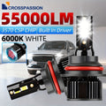 CROSSPASSION 55000 Lumens LED Headlights, Compatible with 9005 HB3 9006 HB4 H1 H4 H7 H11 H13 9007 High/Low Beam Bulbs, 3570 CSP Chip, 6000K White Light, Built-in Driver Plug-and-Play, 2-Pack