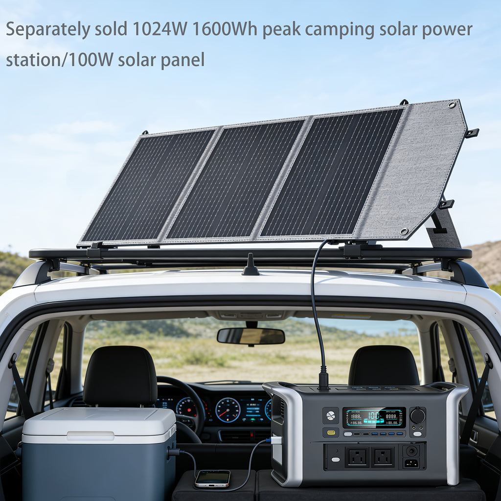 1024Wh LiFePO4 電池 UPS 便攜式電源站 太陽能發電機/100W 太陽能板，停電預防，備用電池行動電源，具備 AC 110V DC USB USB-C 輸出和 LED 燈，戶外露營旅行 RV 旅行居家節慶聖誕禮物