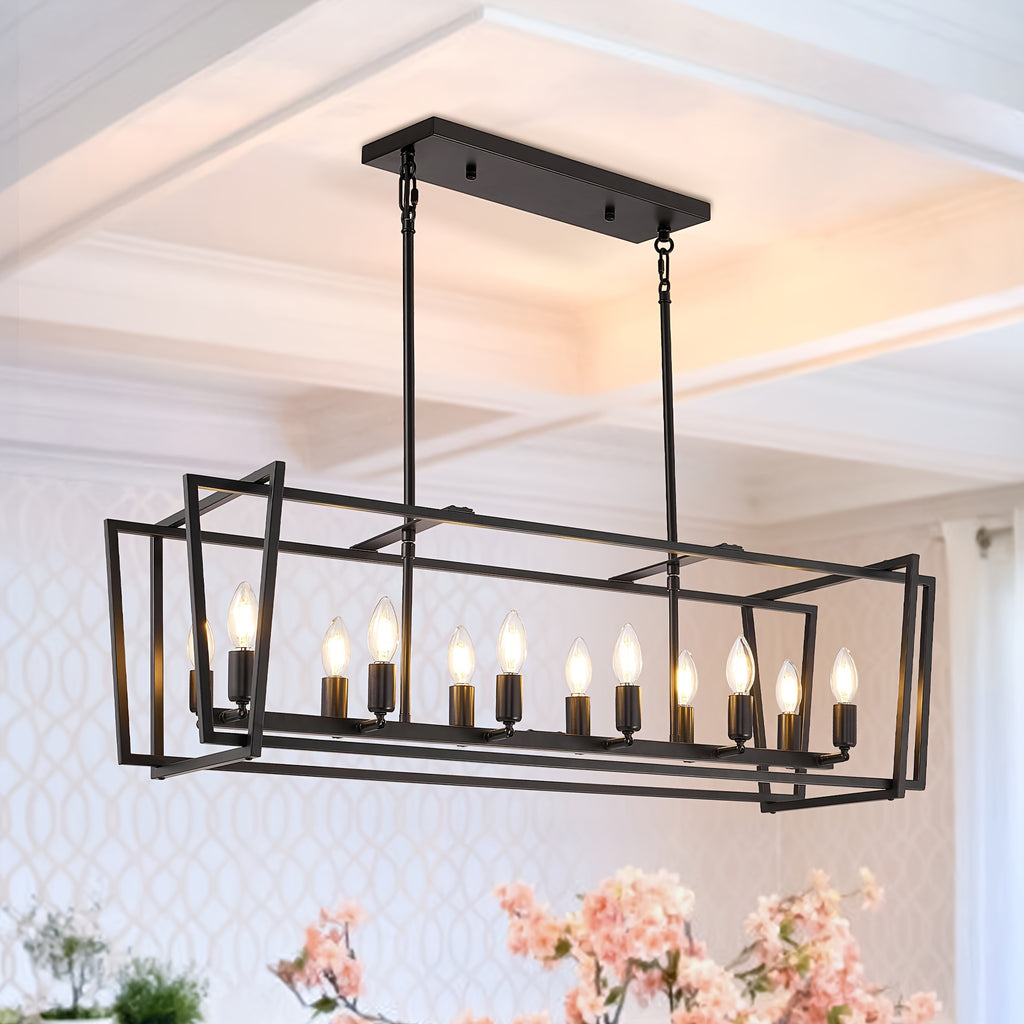 12-light modern linear rectangular pendant light for kitchen island