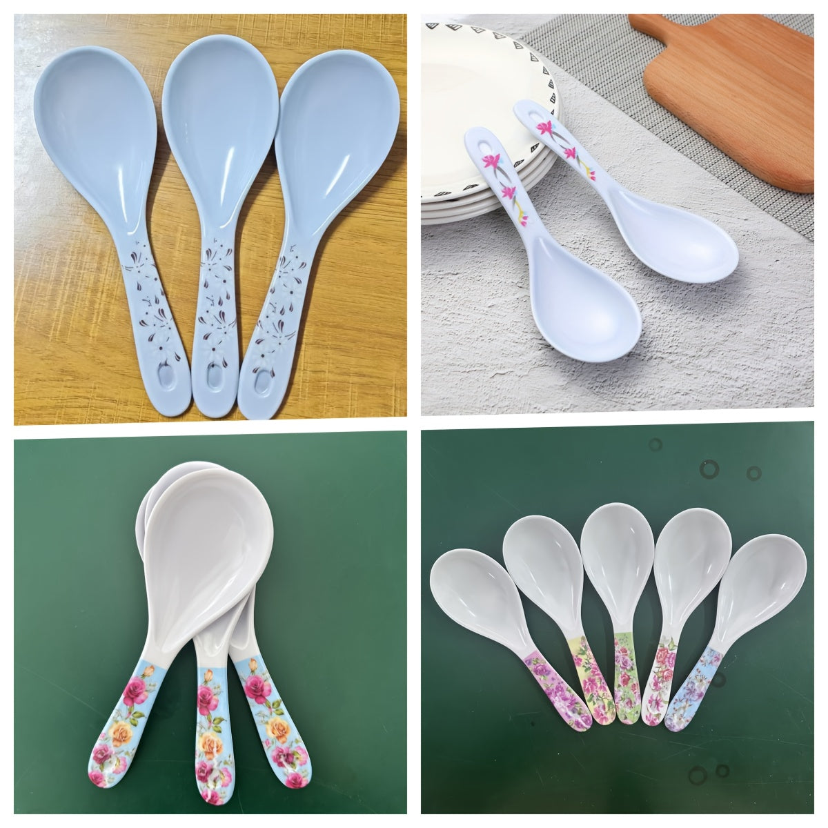 4-Piece Patterned Rice Spoon Set, Plastic Rice Spatula, Practical Utensil, White Household Spoon, Ideal for Home, Kitchen, Restaurant & Hotel Supplies