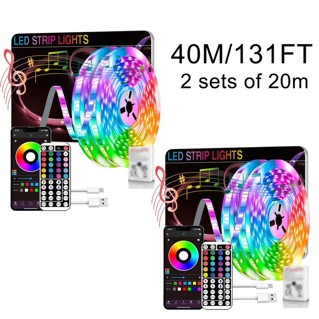 NBBUFF 加长版 LED 灯带，智能房间装饰 RGB 灯条，通过 App 和遥控器控制，带定时、音乐同步、多种场景和 1600 万色，适用于卧室、客厅天花板、万圣节、派对、节日礼物