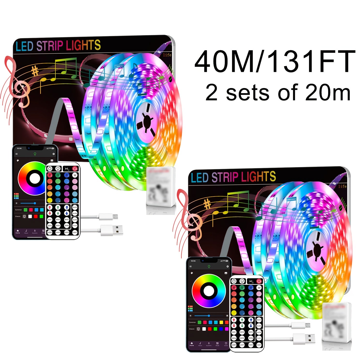 NBBUFF 加长版 LED 灯带，智能房间装饰 RGB 灯条，通过 App 和遥控器控制，带定时、音乐同步、多种场景和 1600 万色，适用于卧室、客厅天花板、万圣节、派对、节日礼物