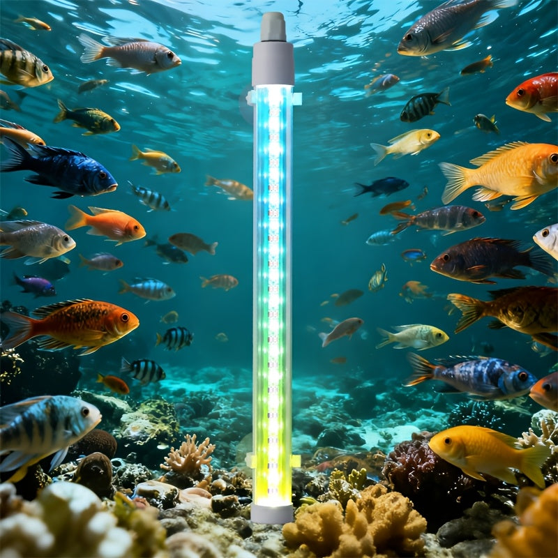 RGB multi-color aquarium submersible smart lighting fixture, multiple light colors, multiple lighting modes, aquarium lighting tube, fish growth light, timer adjustable colors, aquarium decorative lighting fixture, equipped with suction cup design