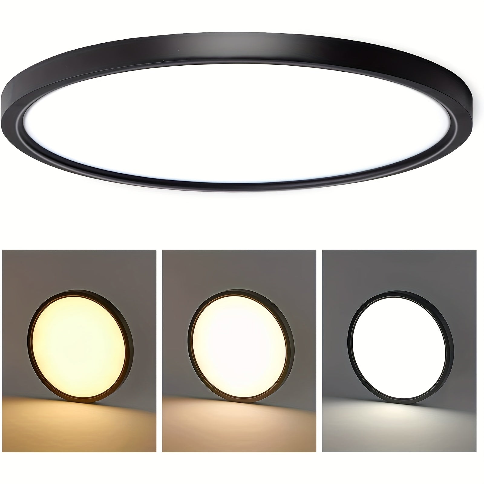 1/2/4-pack modern minimalist ultra-thin flush mount ceiling light - dimmable 2400 lumens, 3 color temperatures (warm/cool/daylight), plug-and-play 24W, 120V, black suitable for large spaces/high ceilings (plastic housing, ETL certified)