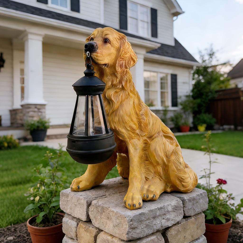 Solar Christmas Hound Night Watchman Decoration, Featuring a Glowing Golden Dog Body and Vintage Lights, the Perfect Companion Gift for Close Friends. Outdoor Christmas Decoration for Courtyard, Solar Christmas Light Outdoor Style