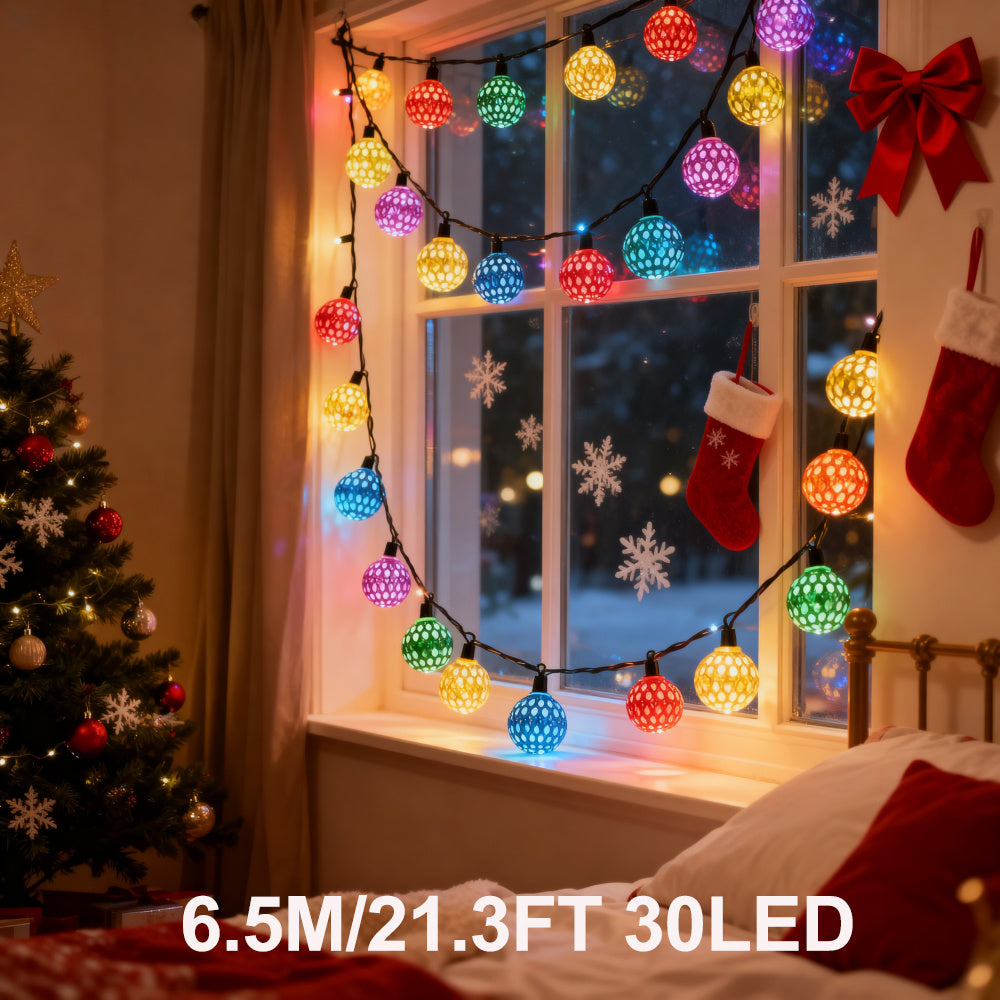 30/20顆LED USB供電摩洛哥球串燈，8種模式，球形LED仙女燈，萬聖節裝飾，房間裝飾，聖誕節室內串燈，IPX4級防水掛飾，適用於臥室、花園、露臺、婚禮、派對、感恩節、新年