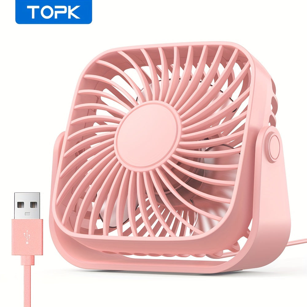 TOPK K52 Portable Mini USB Desktop Fan, High-Quality Brushless Motor, 4ft (1.2m) Cable, Ultra-Quiet & Strong Airflow, Stylish Personal Mini Desk Fan for Bedroom, Travel, Outdoor, Home, Office & Makeup