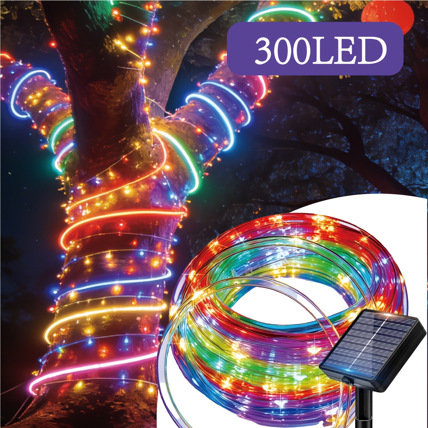 1pc solar tube light, 50/100/200/300 LED fairy flexible hose string light, 12 lighting modes, suitable for porches, courtyards, paths, fences, pools, parties, Christmas decoration