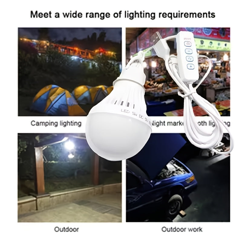 1.5m/59-inch long 5V LED USB bulb, with switch, 3-color dimmable hanging tent light, suitable for camping equipment