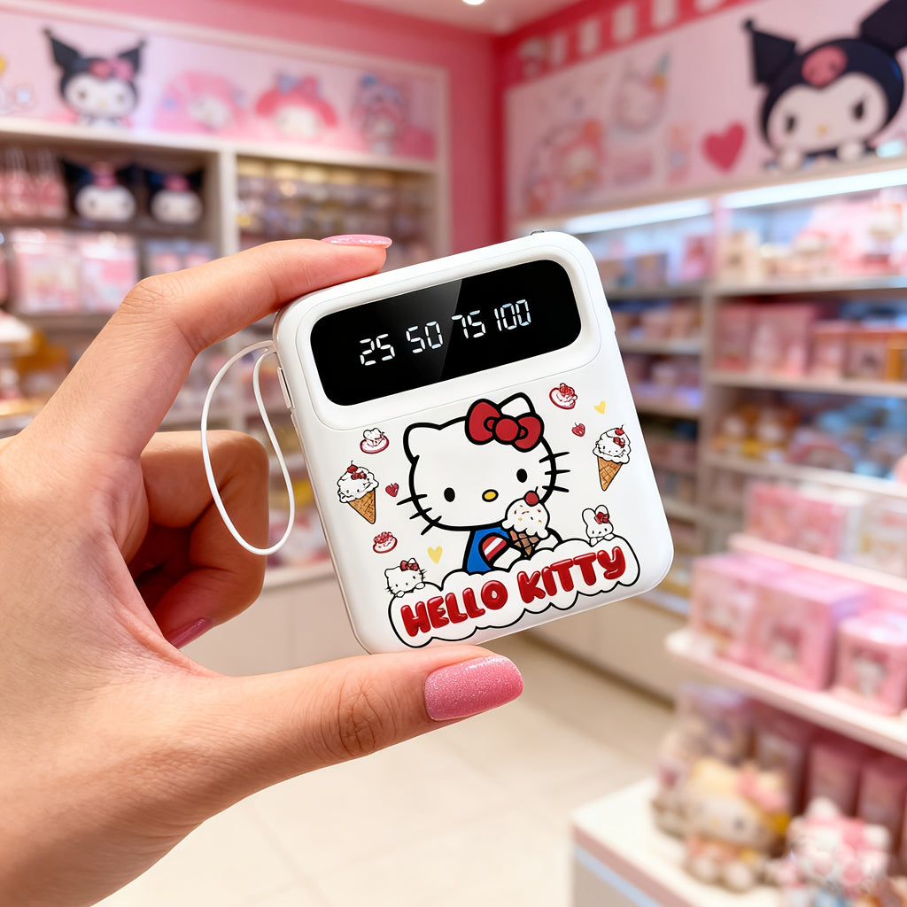 Sanrio Hello Kitty Mini Cute Multifunctional Power Bank, Cartoon Pattern Rechargeable Portable Mobile Phone Charger, Built-in 4 Cables, Ultra-bright LED Lights, for Outdoor Travel & Commuting, for iPhone/Android Universal Mobile Power Bank