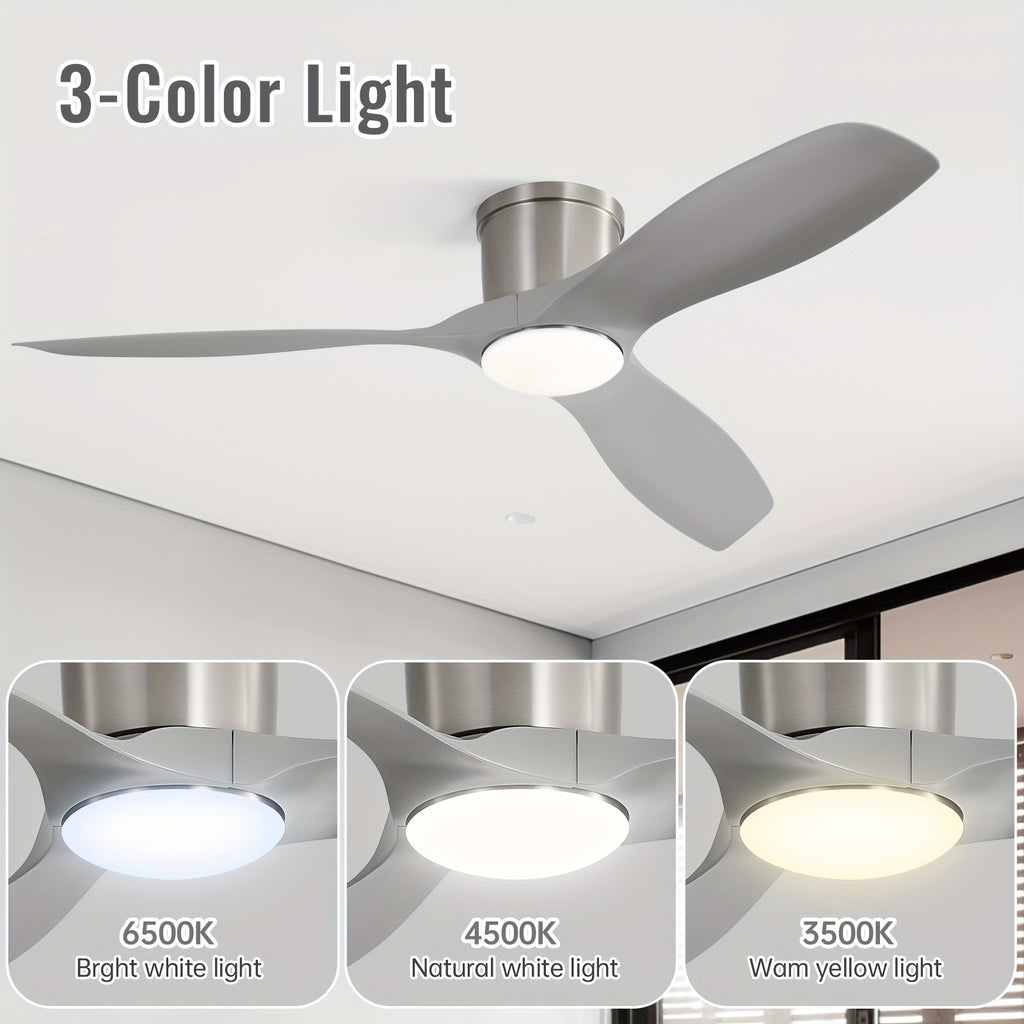 Sofucor New 52" Silver Elegant Smart Ceiling Fan, 18W Light, 3 ABS Blades, White Shade, Ultra Quiet 6-Speed DC Motor, Energy Saving LED, for All Environments