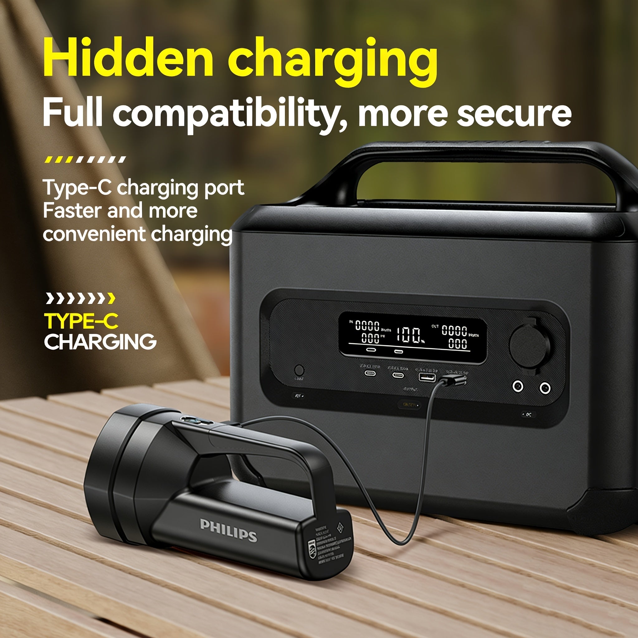 Philips High Lumen Flashlight, Hand Crank Emergency Function, 5 Adjustable Lighting Modes, High Capacity Battery for Long-Lasting Runtime, COB Side Light, Ideal for Fishing, Emergencies, Outdoor Activities, Camping & Home Use