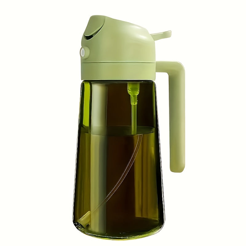 1PC Dual Use Oil Sprayer & Dispenser, Non-stick Auto Flip Condiment Squeeze Bottle, Green Plastic Olive Oil Storage Bottle for Kitchen BBQ Salad