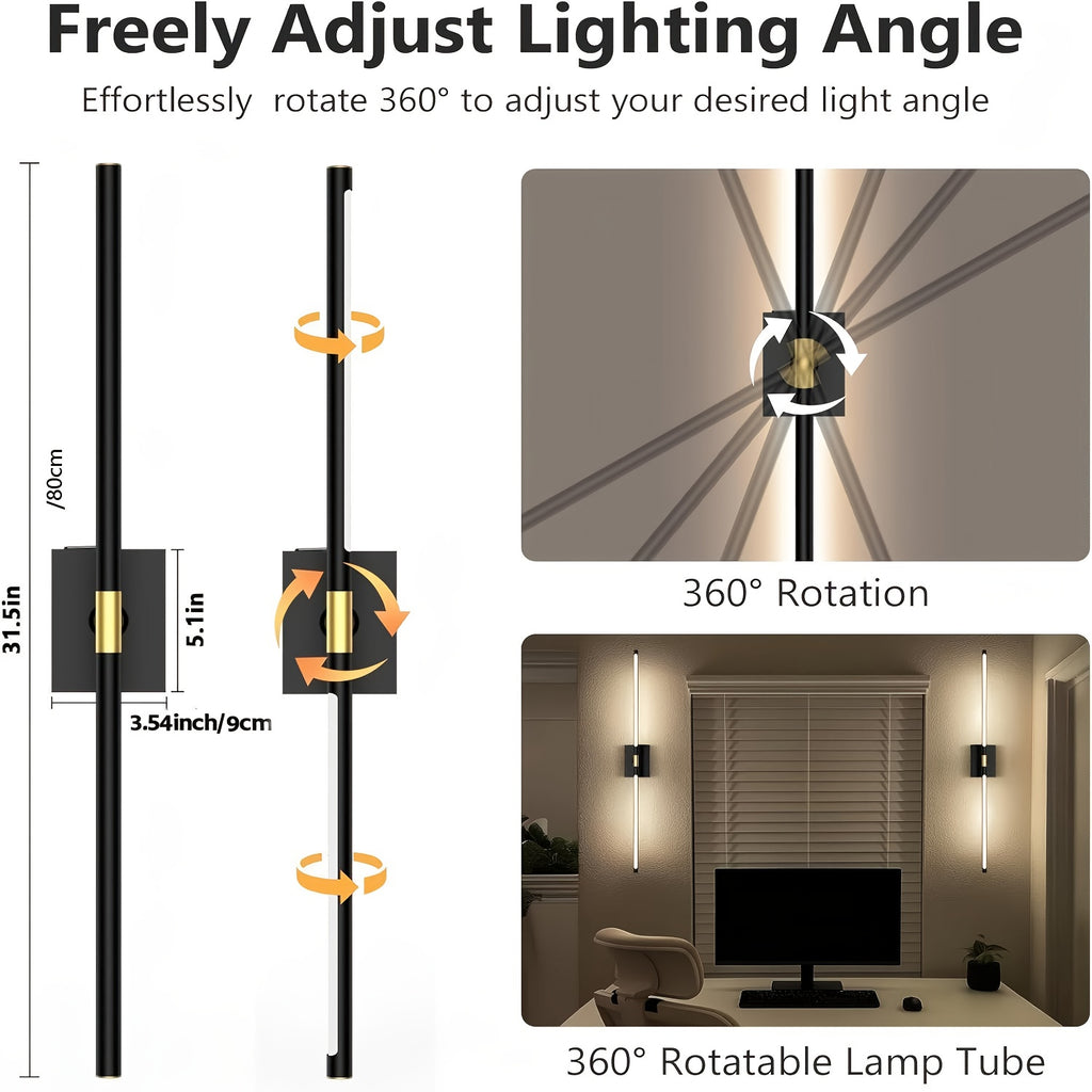 Removable Rechargeable Battery Powered, 31.5-Inch Wireless Wall Light, 360° Adjustable Lighting Angle: Features Include 4 Color Temperatures, Infinite Dimming, Touch and Remote Control Options