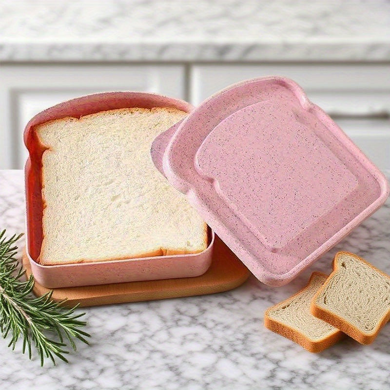 1Pc Toast Sandwich Lunch Box, Plastic Material, Toast Shaped Design, Sealed with Lid, Microwave & Dishwasher Safe, Multiple Colors Available, Food Storage Fresh Keeping Container for Home Office Kitchen Outdoor Camping