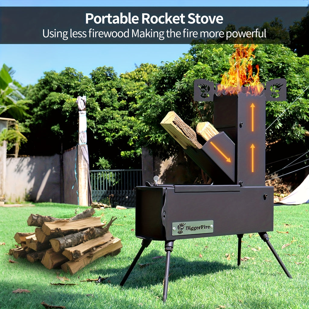Portable Folding Wood Stove, Designed for Outdoor Cooking, Picnic, BBQ, Hunting & Fishing, Cast Steel Construction with Carrying Bag