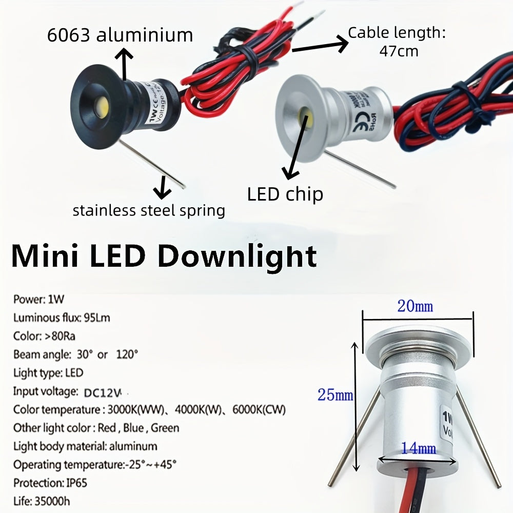 9-pack 1W mini cabinet spotlight, 15mm recessed LED downlight, DC12V ceiling downlight, indoor stair spotlight, dimmable ambiance spotlight, KTV party hallway lighting