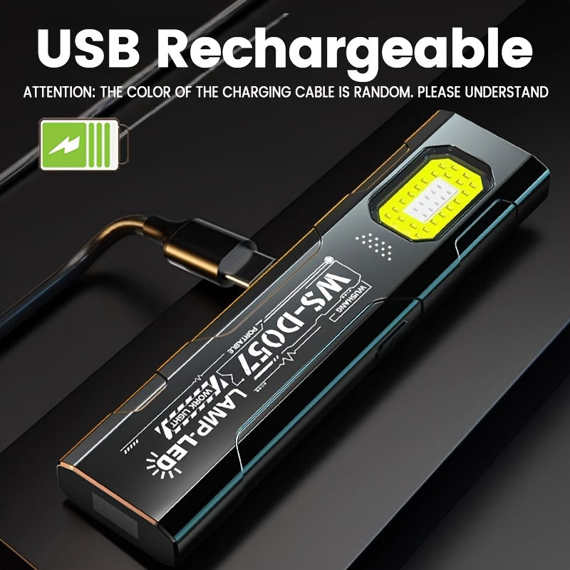1 Mini LED Keychain Flashlight, Portable Torch Light Pocket Hands-Free Work Light, USB Rechargeable High-Brightness Floodlight with Side Light & Clip, Ideal for Emergencies, Fishing, Maintenance & Holiday Gift