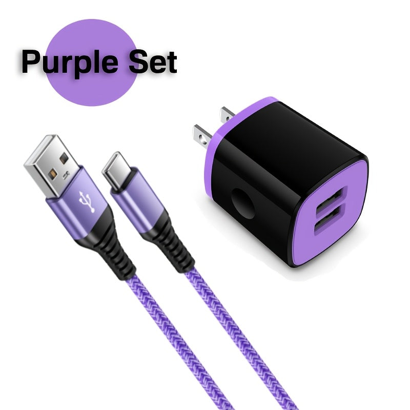 10W Fast Charger 5V/2.1A US Plug | 6ft USB A to USB C Nylon Braided Data Cable, Lightweight Design, 100V-240V Operating Voltage