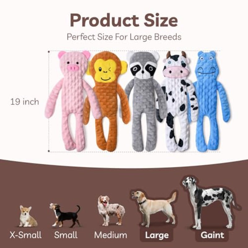 五只装吱吱叫狗狗玩具，专为大型犬和强力撕咬犬种设计——沙沙响毛绒幼犬磨牙咀嚼玩具，采用柔软气泡面料，耐咬耐磨，可缓解无聊，适用于各类犬种体型