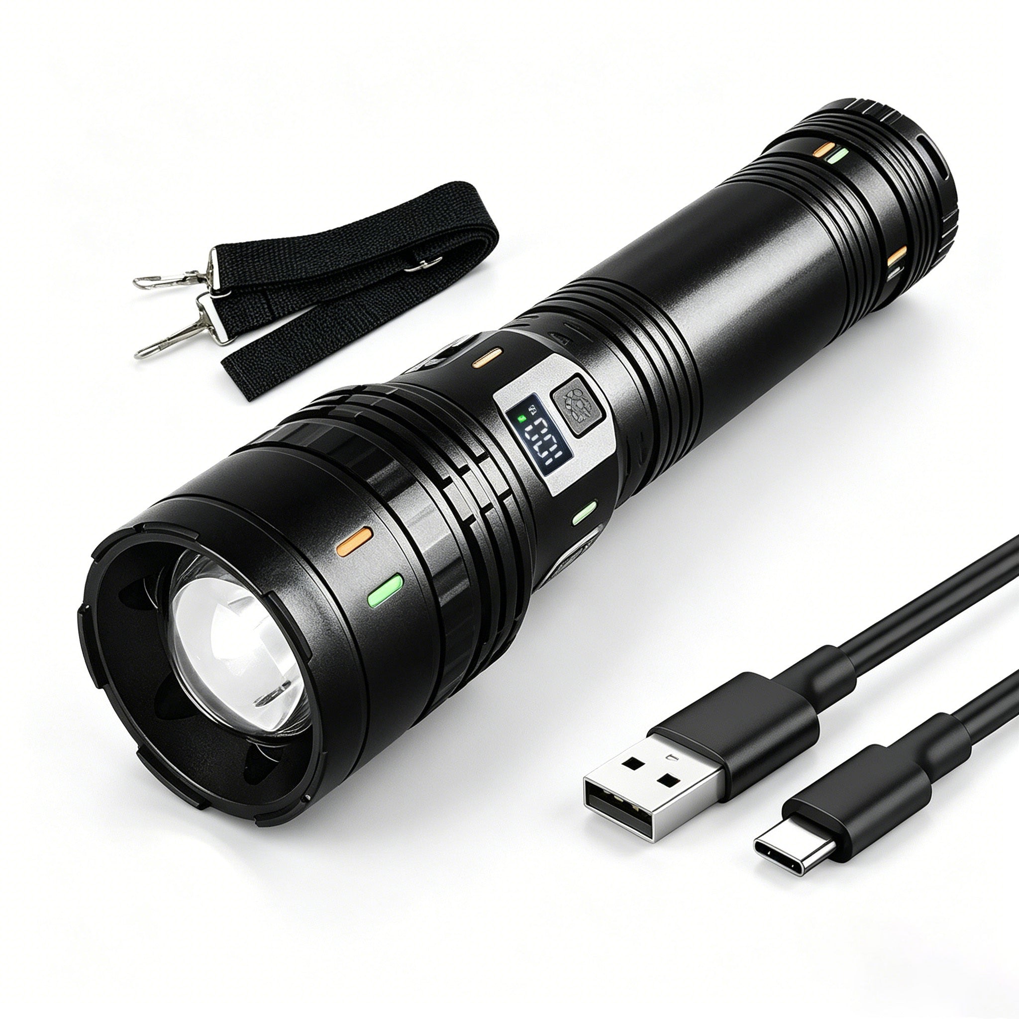 Super Bright High Lumen Telescopic Tactical Flashlight, USB Rechargeable, 3000 Lumen, 3600mAh, IP44 Waterproof, Ideal for Outdoor, Camping, Adventure, Fishing, Patrol, Home Use and Gift