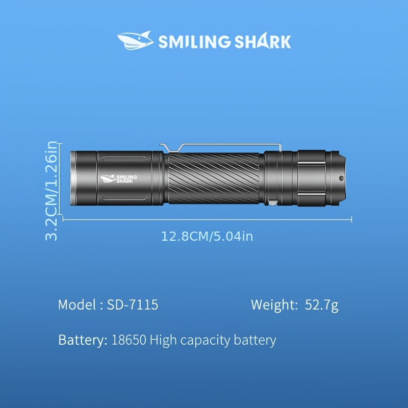 2-Pack Smiling Shark High Lumen LED Flashlight, Rechargeable Handheld Light, Super Bright Torch with Portable Clip Spotlight, 3 Light Modes, Built-in Battery, Type-C Fast Charging, for Camping Hiking Emergency SD7115
