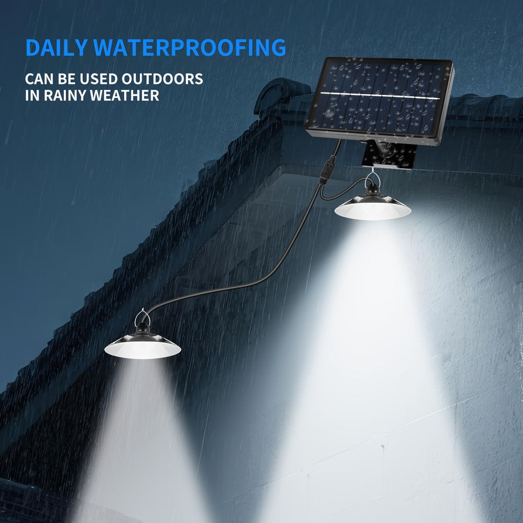 Dual-Head Hanging Light, Solar Powered, Indoor/Outdoor Universal - Classic Barn Style with On/Off Sensor - Perfect for Patio, Garage, Kitchen and Living Room
