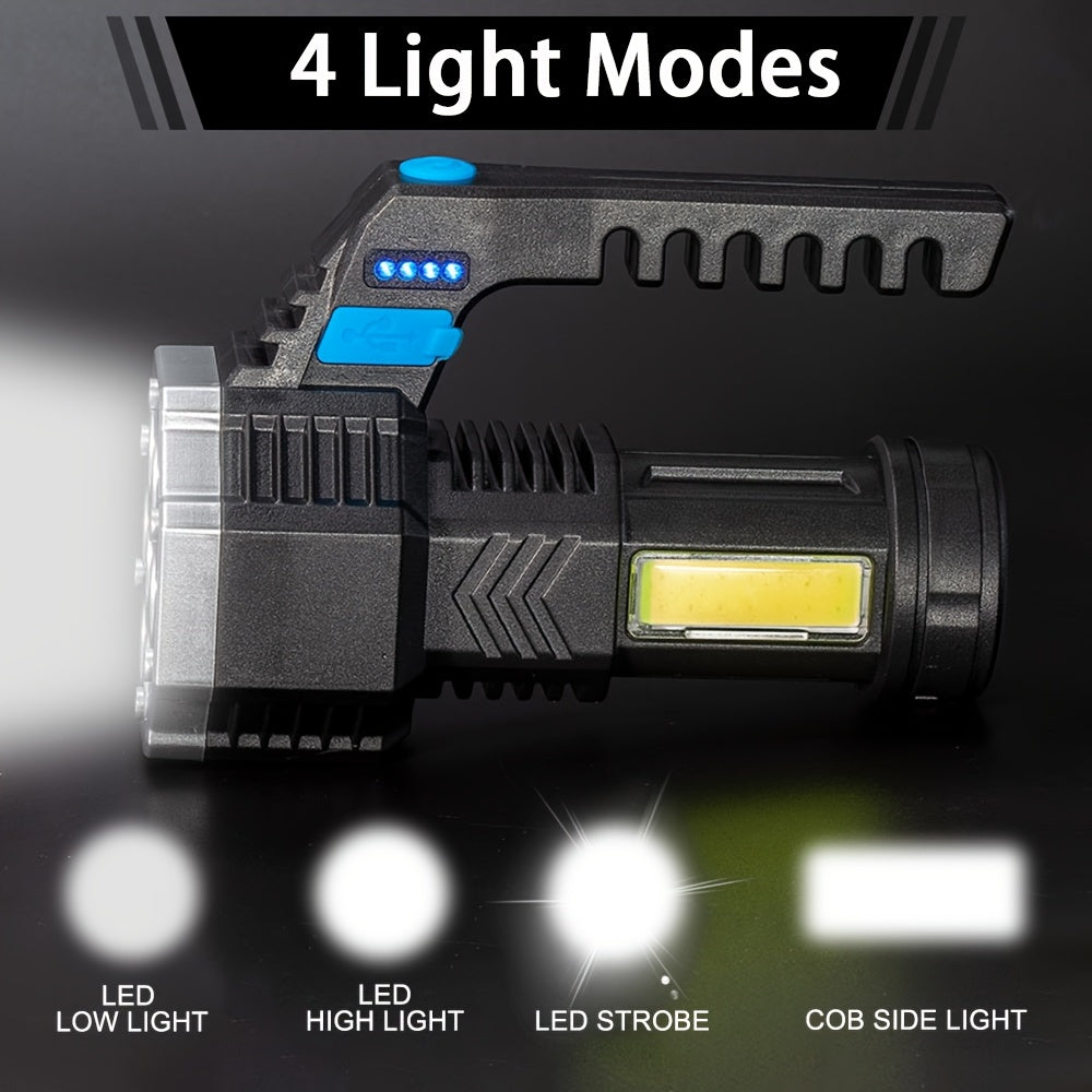 1 Black Household 7LED Handheld Flashlight, Portable COB Security Flashlight, USB Rechargeable Work Safety Searchlight, 4 Lighting Modes, Ideal for Reading, Fishing, Emergency Lighting, Night Patrol & Work