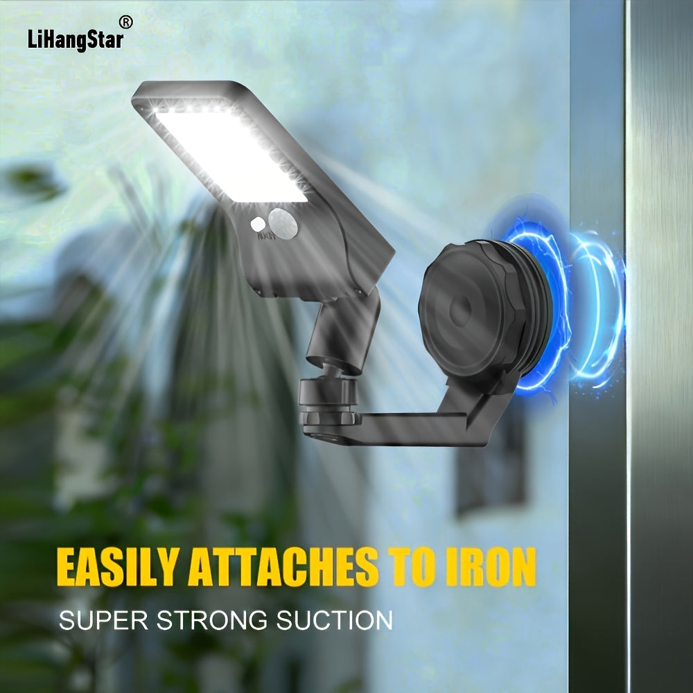 LED Solar Magnetic Light, IP44 3-Mode Adjustment, with Motion Sensor, 360° Rotatable Lamp Head, Easy Installation, USB and Solar Powered, Perfect for Garden, Porch, Camping, Emergency Lighting