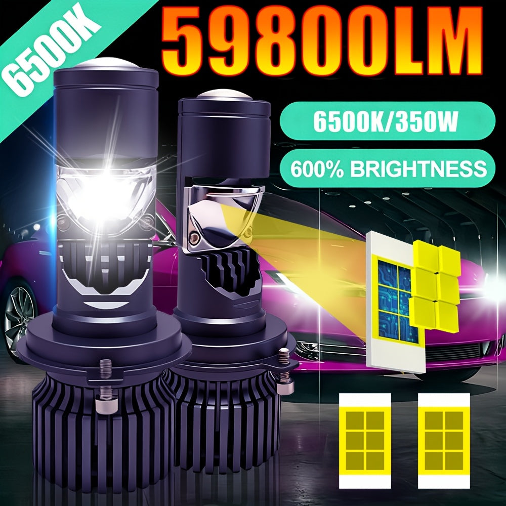 2PCS LED Car Headlights, Compatible - H4/9003/HB2 - 59800LM, 350W High/Low Beam, 6500K Cool White Light, 600% Brightness Increase, Plug-and-Play, Built-in & External Driver, Ultra-High Cooling Fan