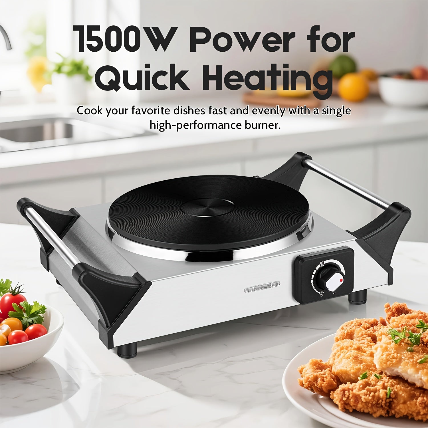 1500W Professional Infrared Heating Plate, 7.6-Inch Stainless Steel Burner with Adjustable Temperature Control, 35lb Weight Capacity, Ideal for Home, Office & Commercial Use.