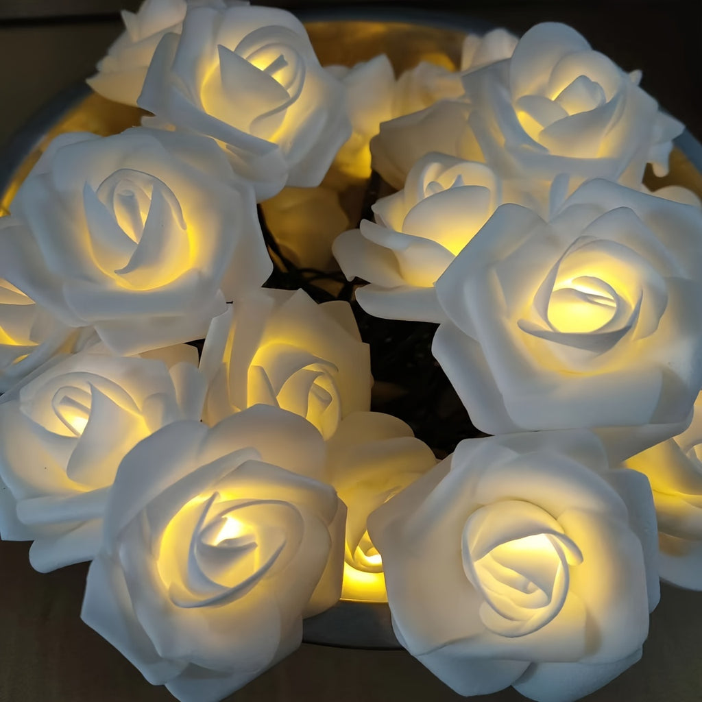 LED人造玫瑰花电池灯串 婚礼 情人节装饰灯串【不送电池】