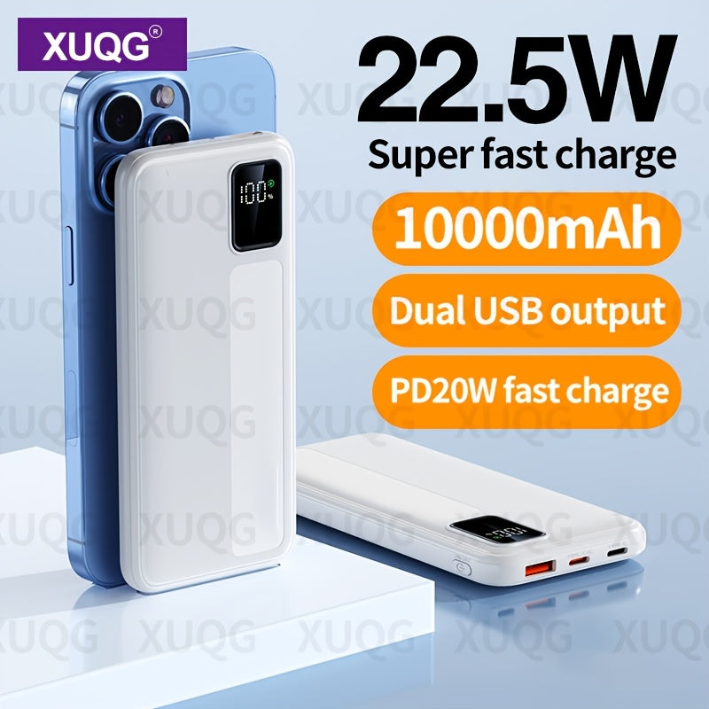 10000mAh Power Bank with LED Battery Display, Dual Outputs, Compact Portable Charger for Outdoor Emergency and Mobile Devices