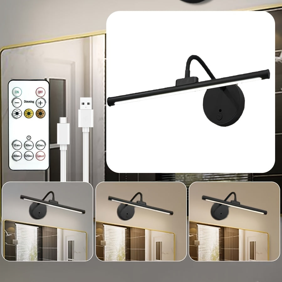 LED Black Display Light, Universal Adjustment Lamp Body, Oil-Rubbed Metal Body, 3 Color Temperatures, USB Charging, Battery Powered, with Remote Control, Suitable for Bathroom Mirror, Bedroom Bedside, Picture Frame Display