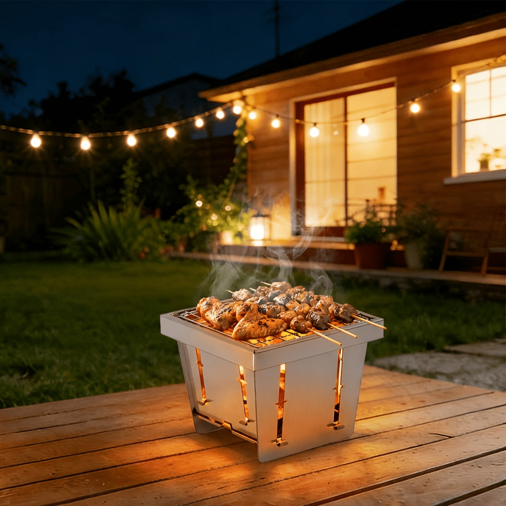 Outdoor Patio Pocket Stove, Yard BBQ Enclosure Stove for Tea Boiling, Portable Foldable Stainless Steel Grill for Outdoor Multi-Person Gatherings