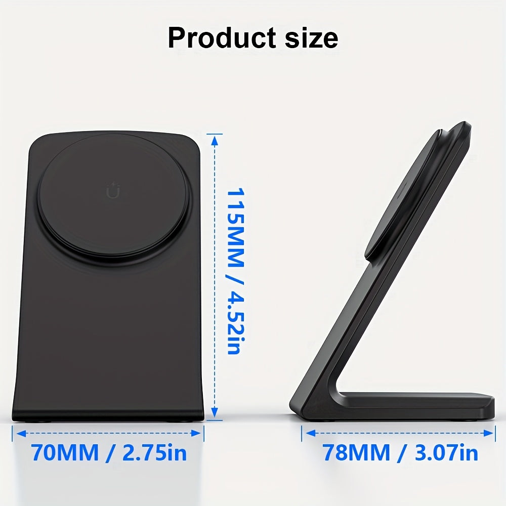 GYUAN 15W Fast Magnetic Charging Station for iPhone 12 Mini, 13, 14 Plus, 15, 16 Pro Max & AirPods 4, 3 Pro 2 - Wireless Desktop Charger with USB-C Input, Green LED Indicator, 2-in-1 Stand, iPhone Charging Station | Modern Charging Station | Sleek Chargin