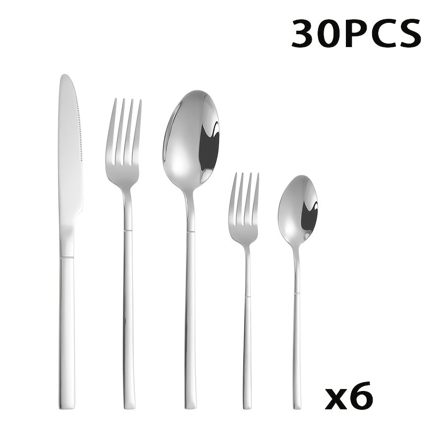 30-Piece Silver Flatware Set for 6, Premium Stainless Steel & Mirror Polished Cutlery Set – Includes Forks, Knives, Spoons – Perfect for Home, Kitchen, Restaurant – Durable, Corrosion Resistant, Dishwasher Safe