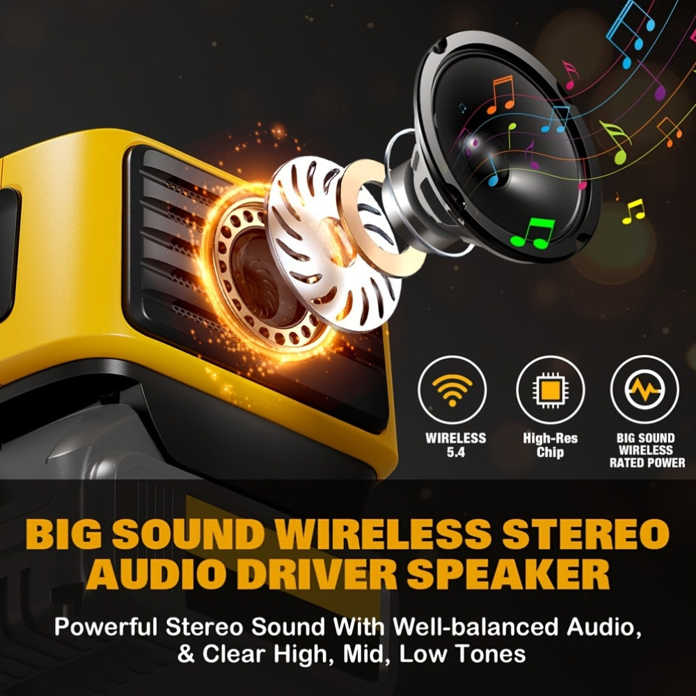 SurgeSonic 大音量 HiFi 工地扬声器，适用于 DeWALT 18V 和 20V Max 电池 - 便携式高保真立体声音响，带 USB-A/C 充电、PD20W、低音、无线连接、应急灯，非常适合车库工作、建筑、户外派对、节日礼物（不含电池）、Hi-Fi 便携式盒子