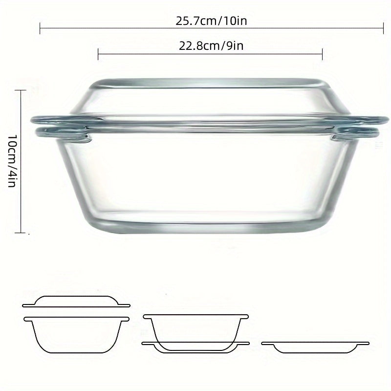 2-Piece Set (Includes 1 Plate & 1 Bowl) Household Transparent Borosilicate Glass Heat-Resistant Crystal Pot with Lid – Microwave-Safe Glass Bowl & Plate for Baking Rice Dishes – Great for Christmas, Valentine‘s Day, Halloween, Easter