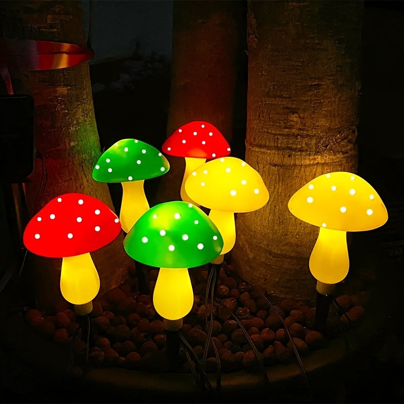 One-to-Five Solar Cartoon Mushroom Ground Insert Light, Outdoor Garden Courtyard Decorative Light, Holiday Atmosphere Light, Automatic On/Off, Decorative Design, Easy Installation, Festive Decoration Light